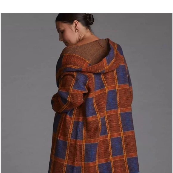 Anthropologie Field Flower Plaid Sweater Coat 100% Wool Size 2X - Picture 8 of 14